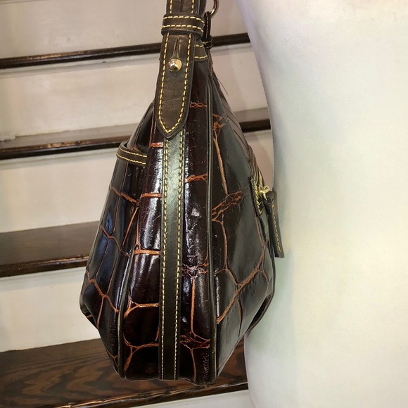 Vintage DOONEY BOURKE Brown Croc Leather Brown Top Handle Oversized Shoulder Bag - Picture 14 of 17